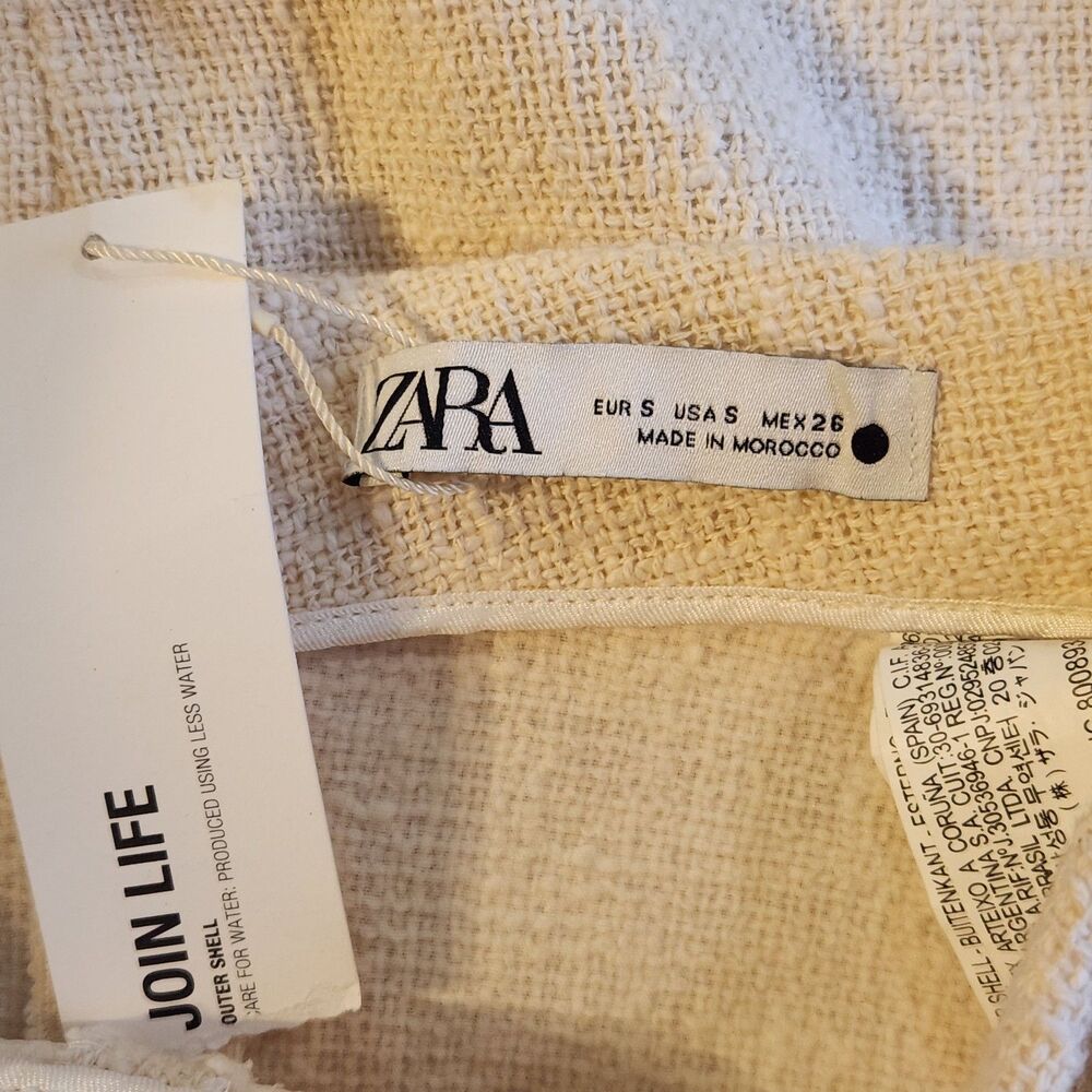 NWT 100% Cotton Zara Hessian Textured Ecru Midi Skirt with Frayed Hem - Cream - Picture 5 of 5